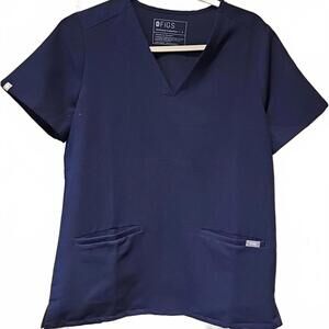 FIGS Casma Scrub Top Womens S Navy Stretch V Neck Two Pocket EUC